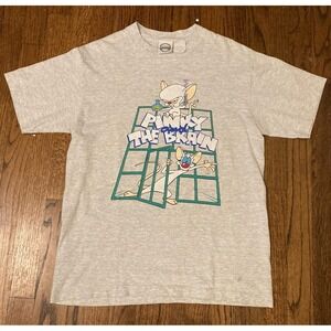 Vintage Pinky and the Brain T Shirt Mens Size Medium Gray 90s Animaniacs USA